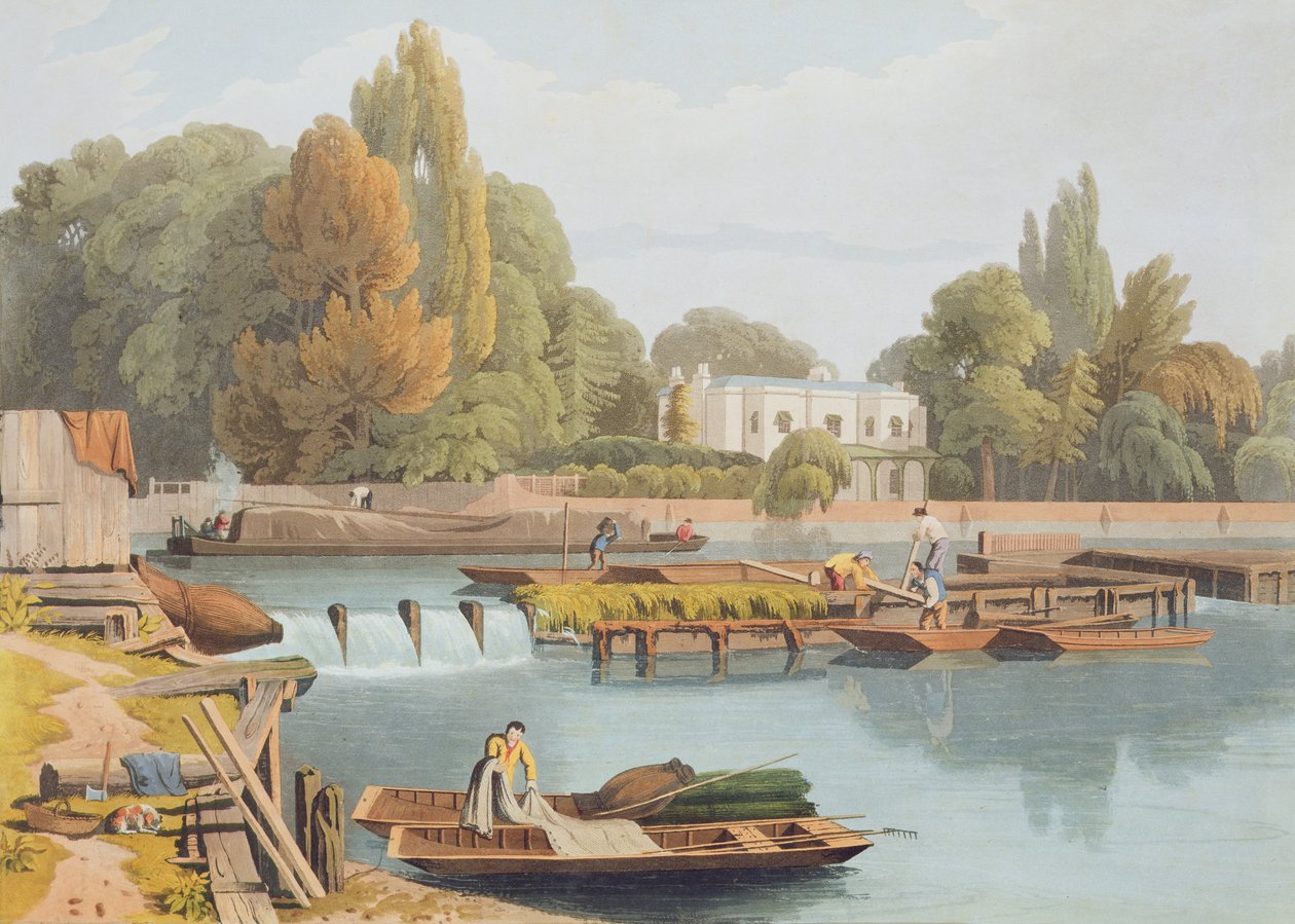 O Weir, da Ponte Marlow, gravada por Robert Havell, o Jovem (1793-1878), publicada em 1818 (aquatinta) de William Havell