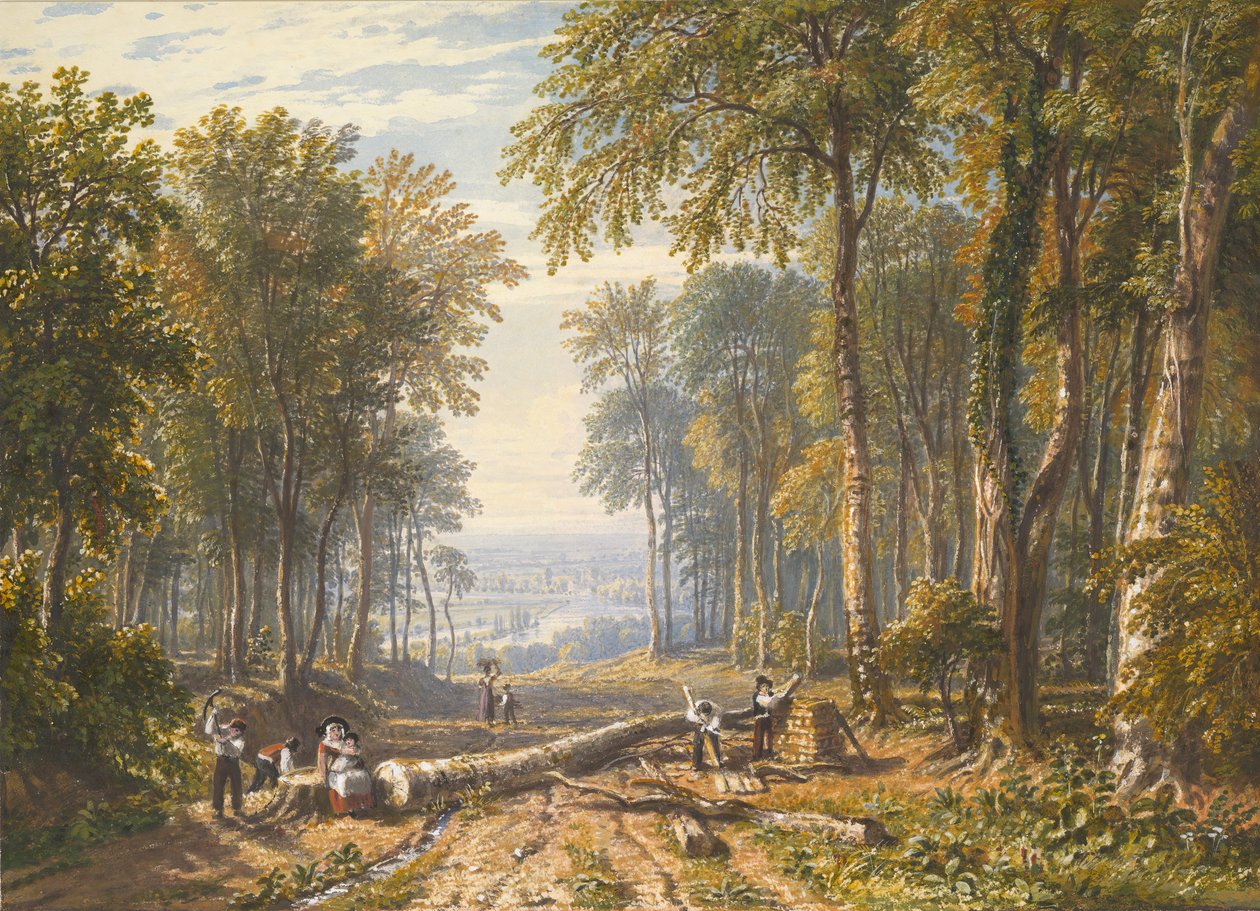 Lenhadores em Park Place, Henley, o Rio Tamisa Além, ca. 1826. de William Havell