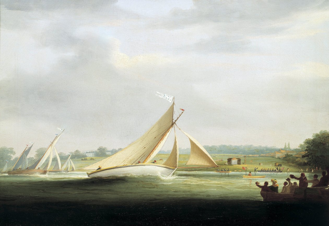 Iates da regata da Cumberland Society, no Tamisa (Inglaterra), cerca de 1815, antepassado da Regata Real de Iates no Tamisa. Óleo sobre tela de William Havell