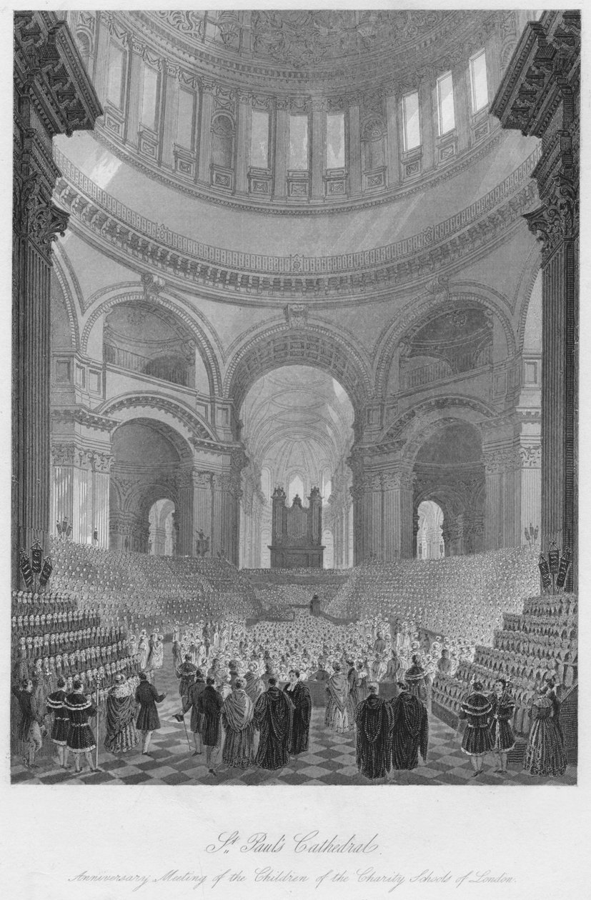 Catedral de São Paulo. Reunião de aniversário das crianças das escolas de caridade de Londres, c1841 de William Haydon Fuge