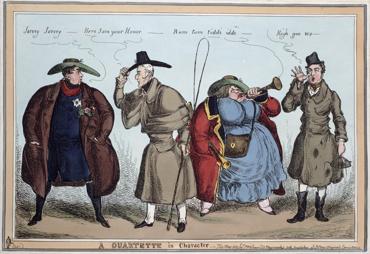 "Um Quarteto em Personagem": George IV, Wellington, Lady Conynham, Robert Peel, maio de 1829 de William Heath