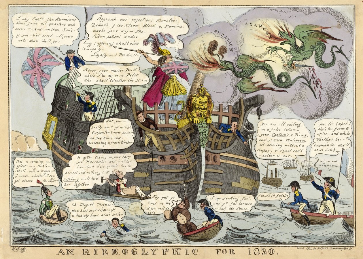 Um Hieróglifo para 1830, pub. 1830 (gravura colorida à mão) de William Heath