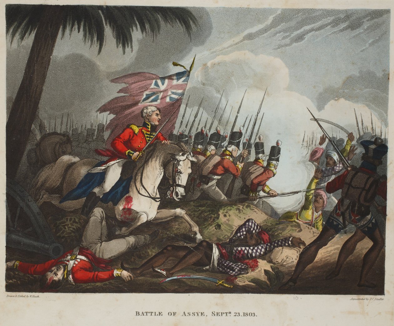 Batalha de Assye 23 de setembro de 1803, aquatint por JC Stadler, pub. por Tegg, abr 1818 (aquatint) de William Heath
