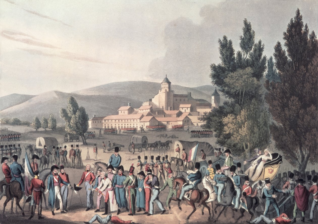 Batalha de Vittoria, 1813, Bringing in the Prisoners, gravada por I. Clarke, fotografada por M. DuBourg (aquatint) de William Heath