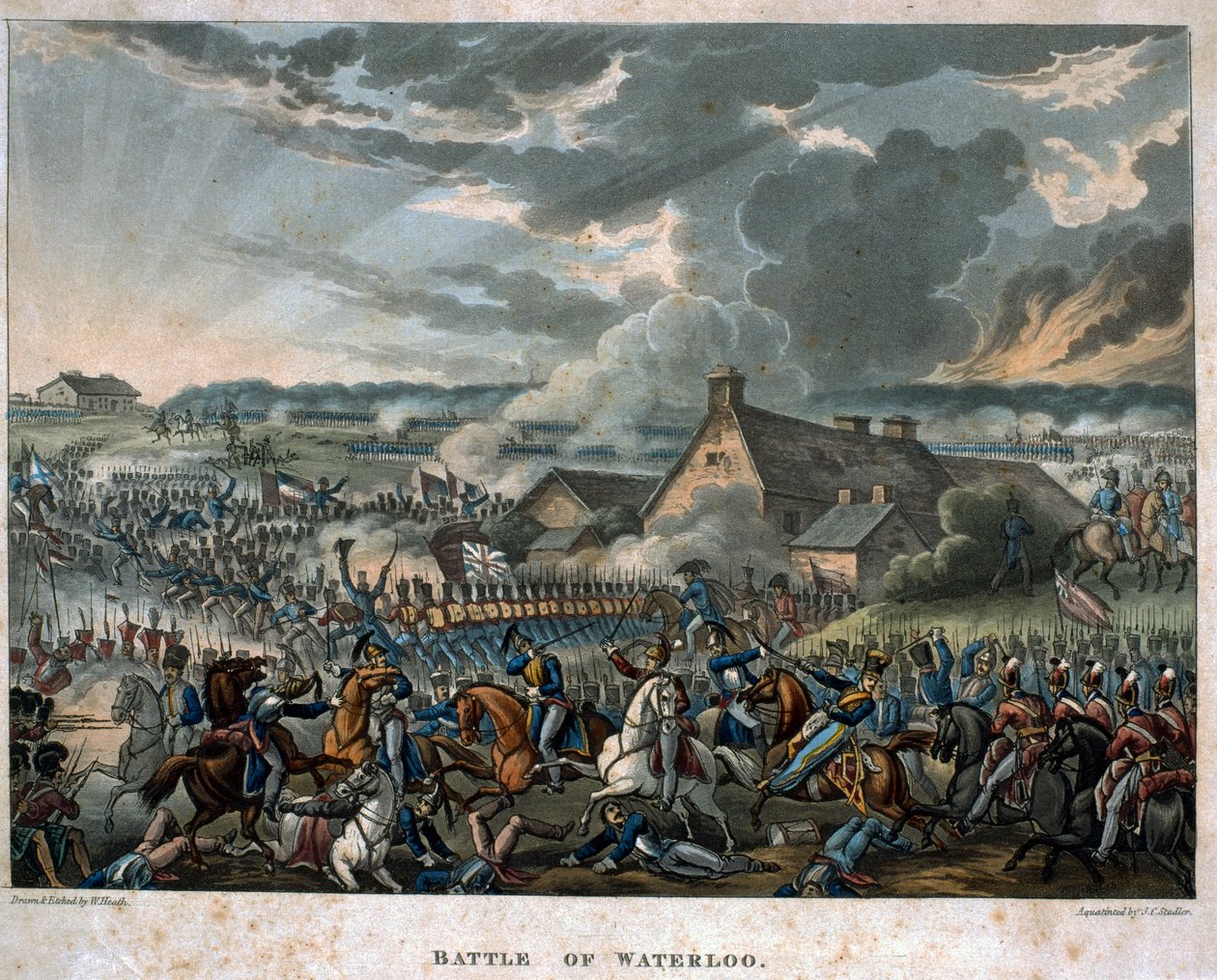 Batalha de Waterloo 1815, prato 29 de &39;Wellington&39;s Victories&39; publicado por T.Tegg, 1818 (colorido aquatint) de William Heath