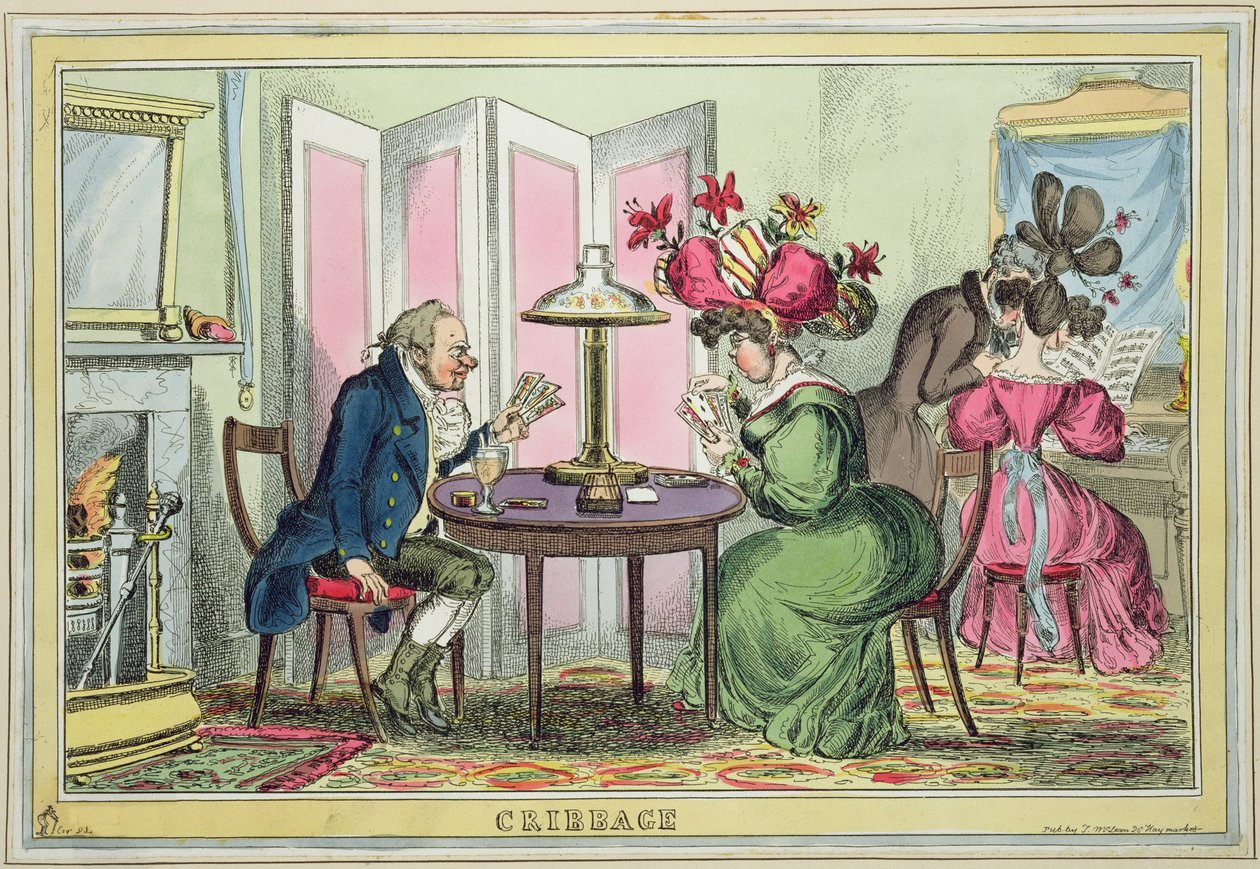 Cribbage, publicado por Thomas McLean, London (gravura colorida) de William Heath