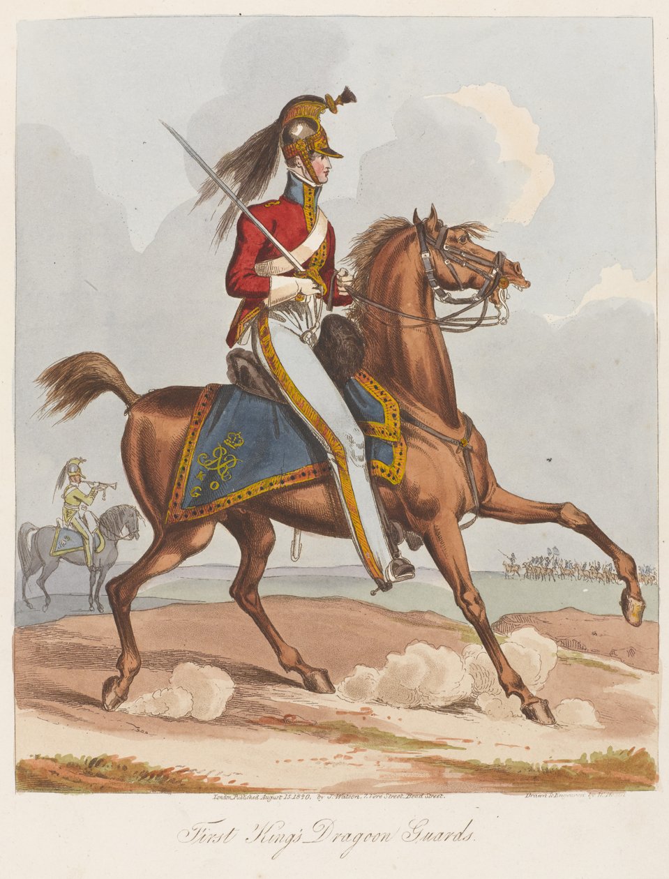 Primeiros Reis Dragoon Guards, 1820 (aquatinta colorida) de William Heath