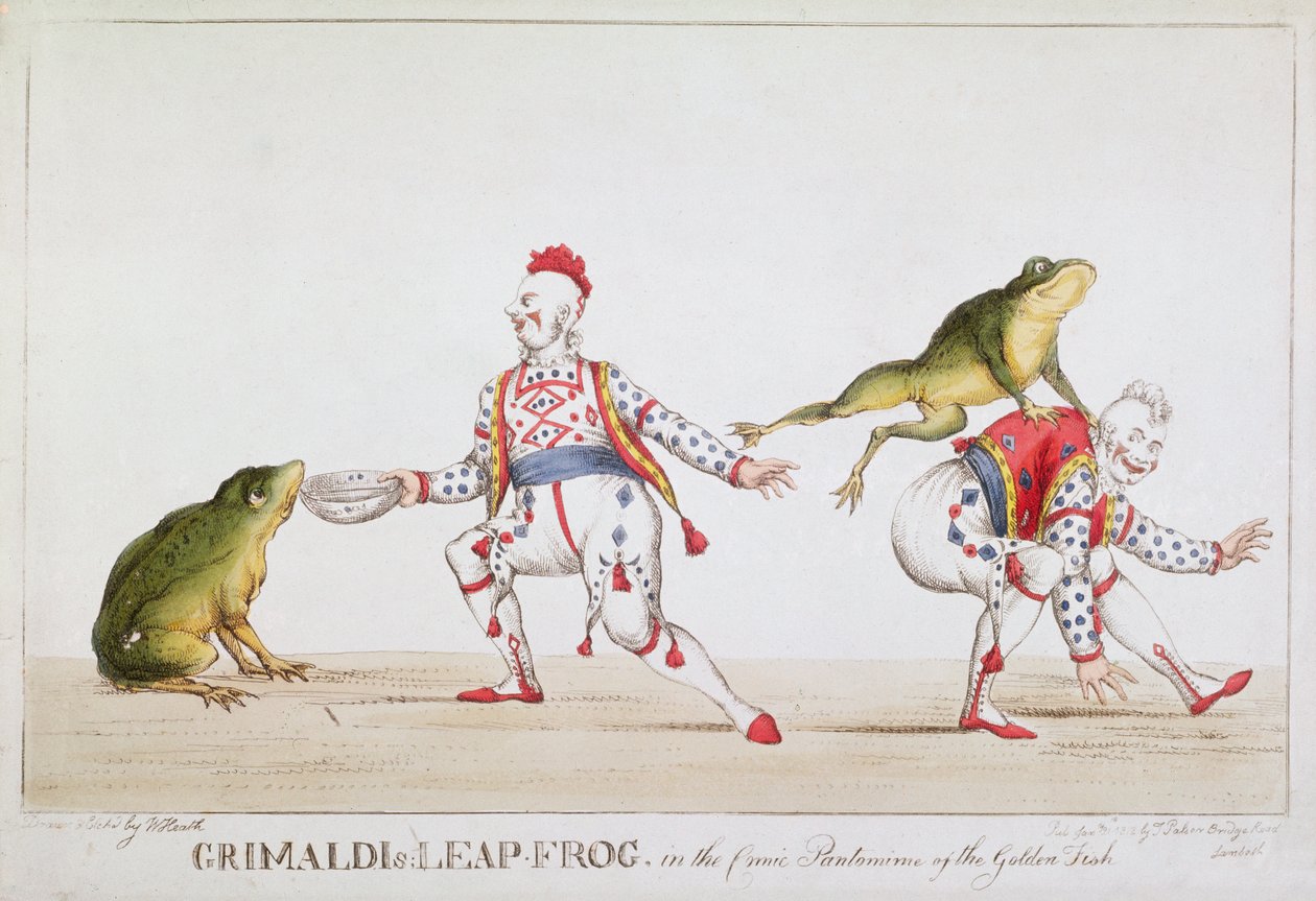 Grimaldi&39;s Leap Frog na Comédia Pantomima do Peixe Dourado, 1812 de William Heath