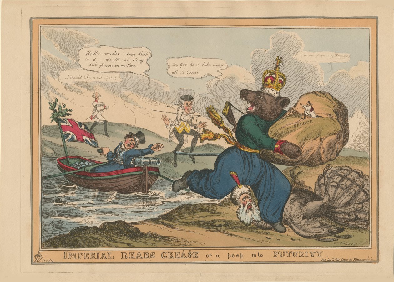 Imperial Bears Grease Greece ou uma espiada no futuro. Caricatura sobre a Guerra Russo-Turca, 1828. de William Heath