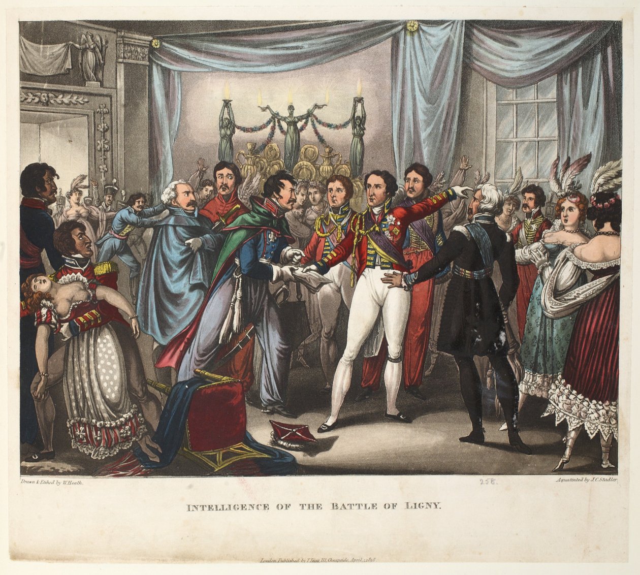 Inteligência da Batalha de Ligny, aquatint por JC Stadler, pub. por Tegg, abr 1818 (aquatint) de William Heath