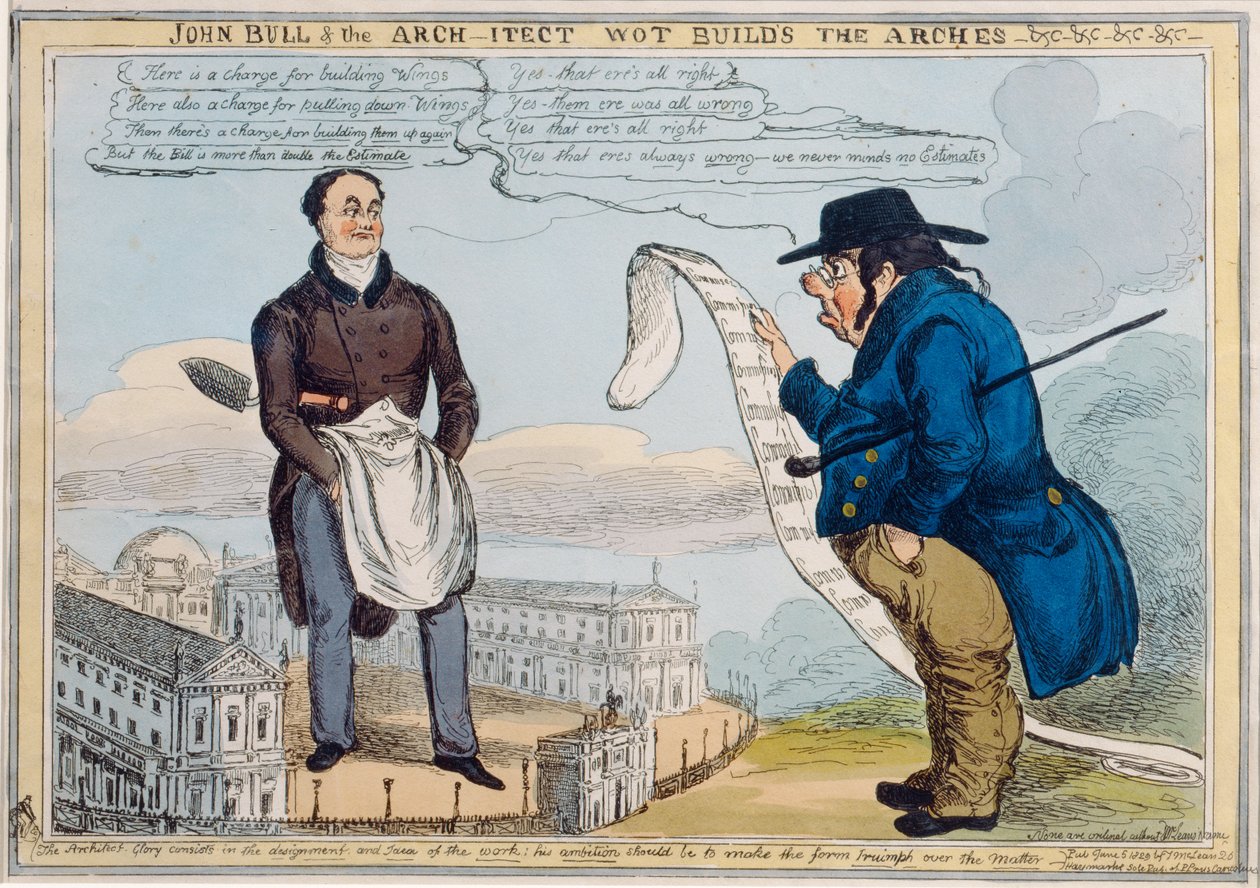 John Bull e o arquétipo constroem os arcos-undc-undc-undc, gravados por Thomas McLean (1788-1875) de William Heath