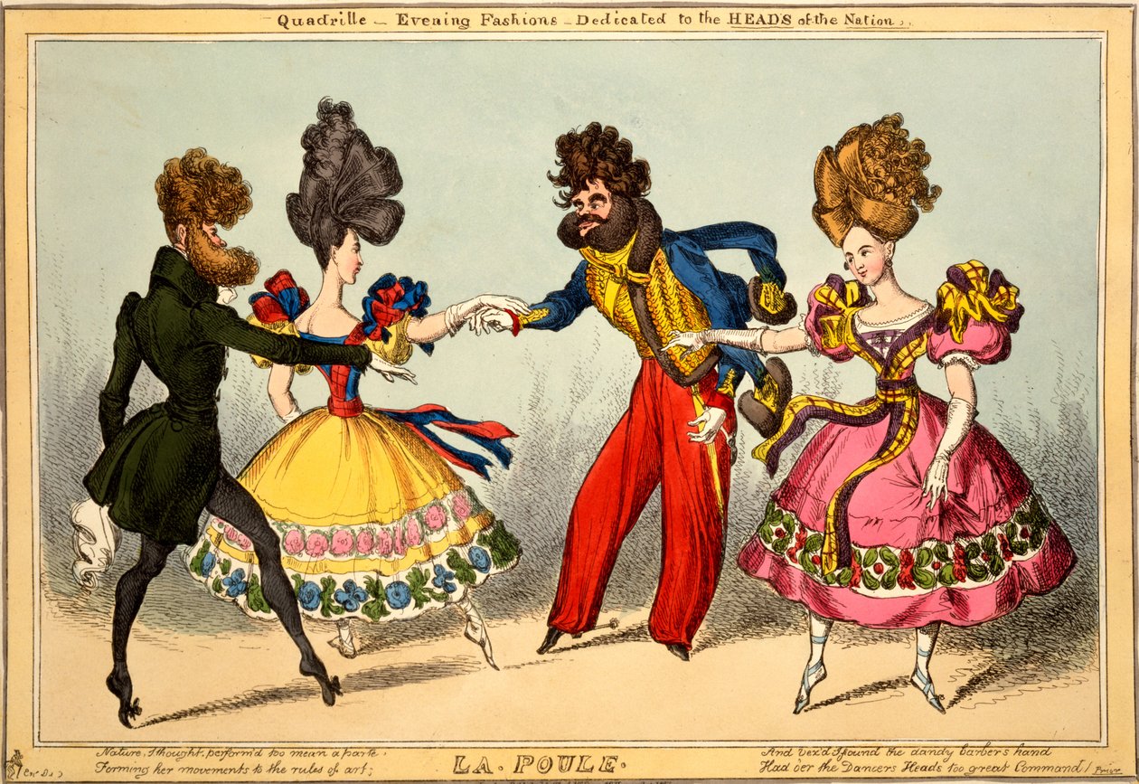La Poule. Quadrille - Fashions da noite, dedicado aos CABEÇAS da nação, 1827 (gravura hand-colored) de William Heath