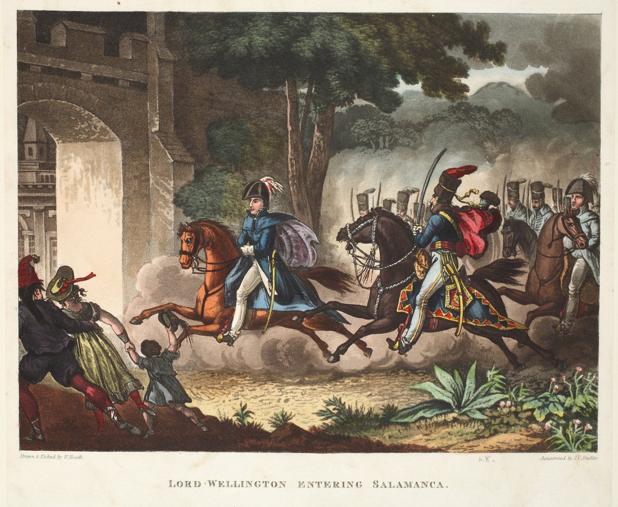 Lord Wellington entrando em Salamanca, aquatint por JC Stadler, pub. por Tegg, abr 1818 (aquatint) de William Heath