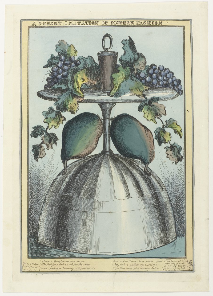 Coupé invertido com cortiça, uvas e gavinhas no pé e pêras no caule
Um Deserto - Imitação da Moda Moderna (título sobre o objecto) de William Heath