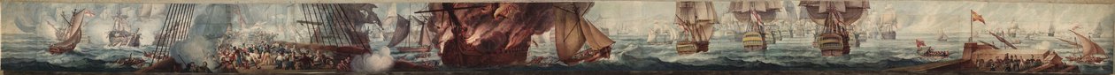 Panorama da Batalha de Trafalgar, c.1820 (aguarela) de William Heath