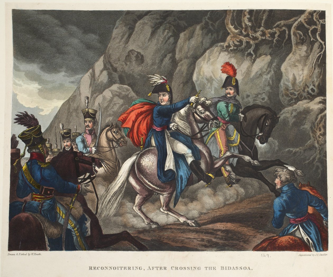 Recoitering, depois de atravessar o Bidassoa, aquatint por JC Stadler, pub. por Tegg, abr 1818 (aquatint) de William Heath