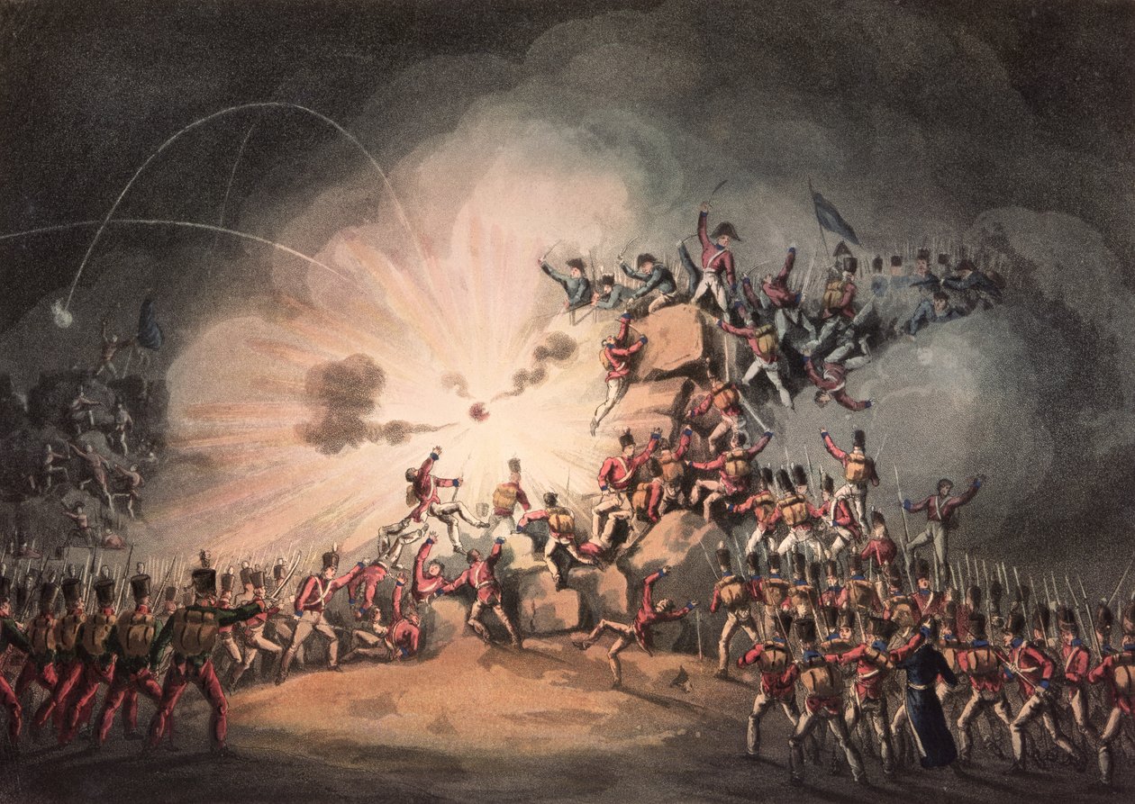 Ataque de Ciudad Rodrigo, 19 de janeiro de 1813 aquatinted por Thomas Sutherland (bc1785) (aquatint) de William Heath