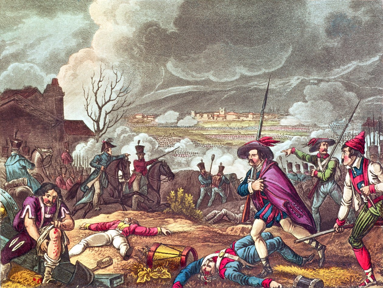 A Batalha de Toulouse, 10 de abril de 1814, gravada por JCStadler (fl. 1780-1812) (aquatint) de William Heath