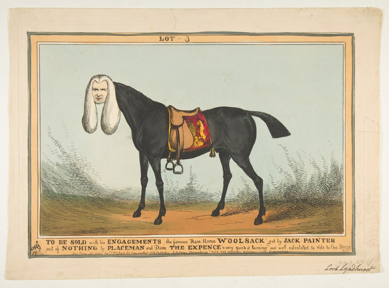 Para ser vendido com todos os seus compromissos - o famoso cavalo de corrida Woolsack, 29 de junho de 1829. de William Heath