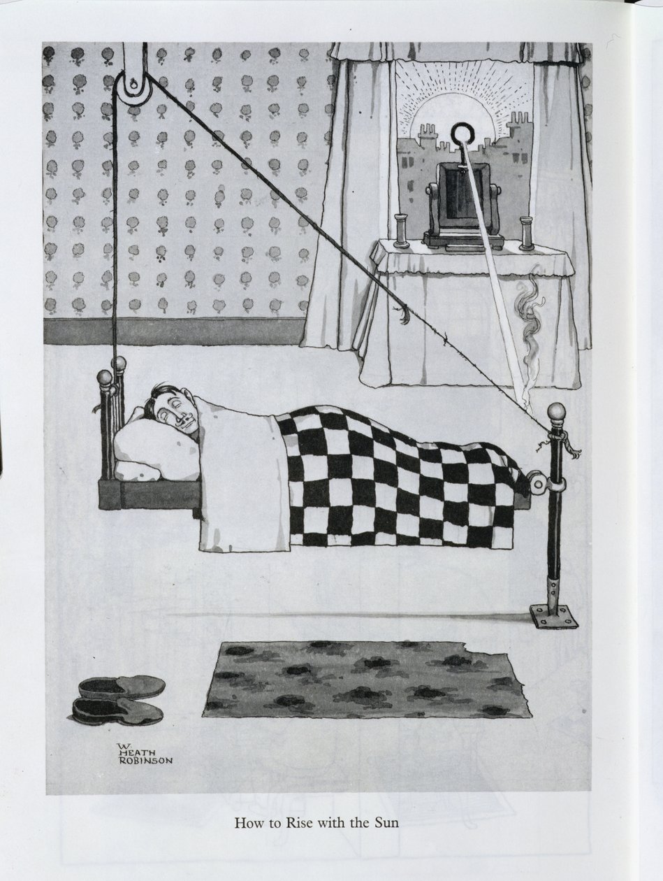 Como subir com o sol, ilustração de &39;invenções&39; de William Heath Robinson