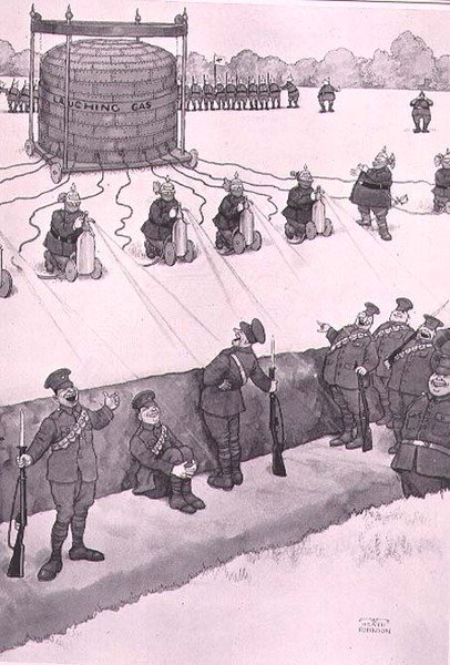 Ataque de gás risonho, de "Some Assustfulful War Pictures" de William Heath Robinson
