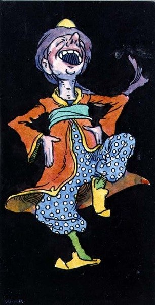 Homem a rir em traje turco (aguarela sobre papel) de William Heath Robinson