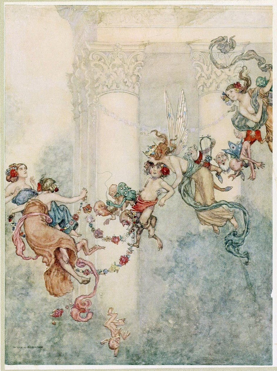 Puck: Ela nunca teve um changeling tão doce, de A Midsummer Nights Dream, pub. 1914 de William Heath Robinson
