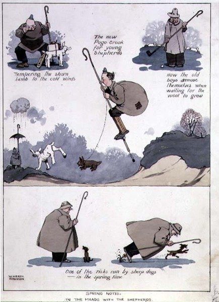 Notas de Primavera - Nos prados com os pastores (aguarela) de William Heath Robinson
