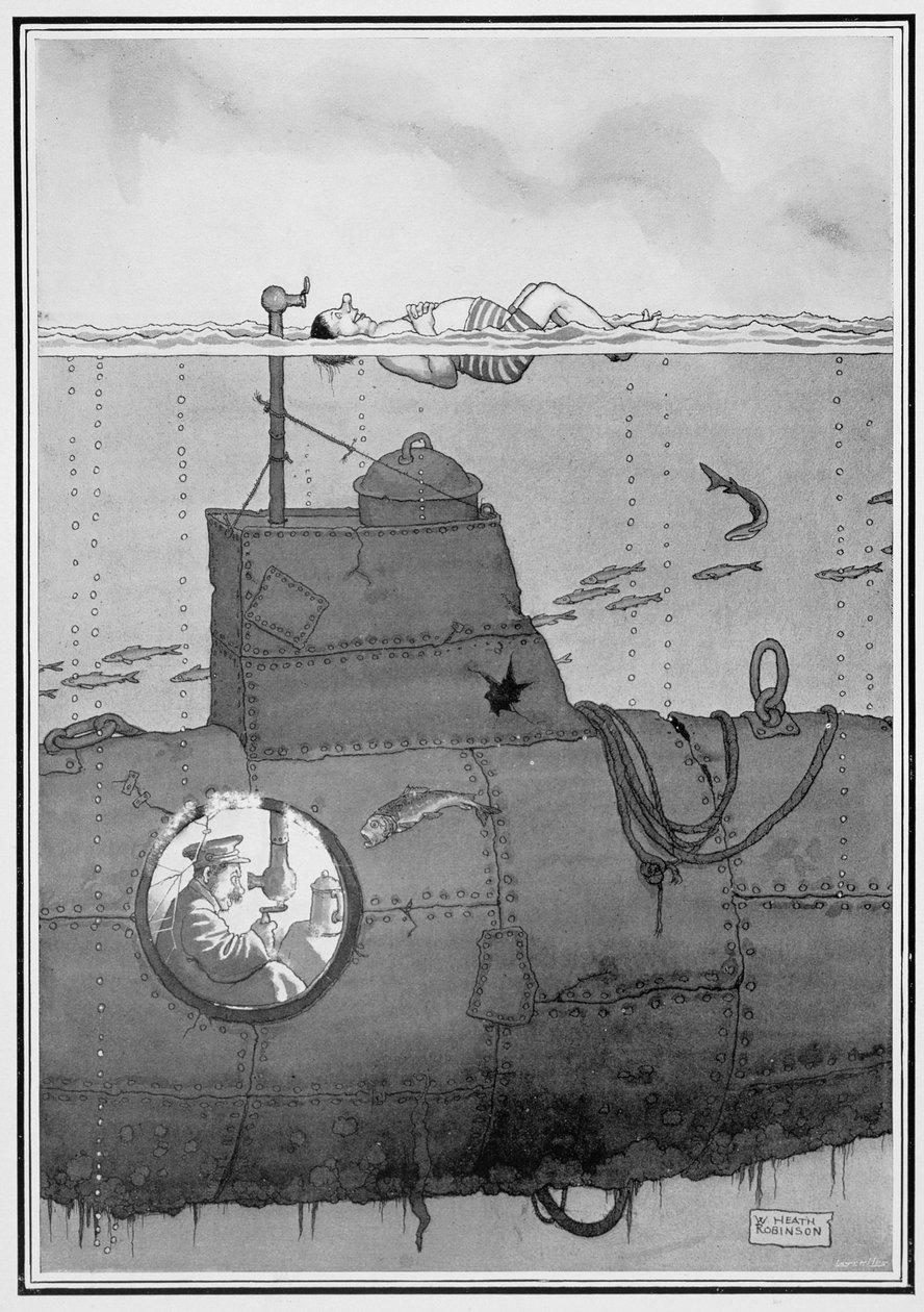 Submarino, de alguns Frightful War Pictures, 1915 (impressão) de William Heath Robinson