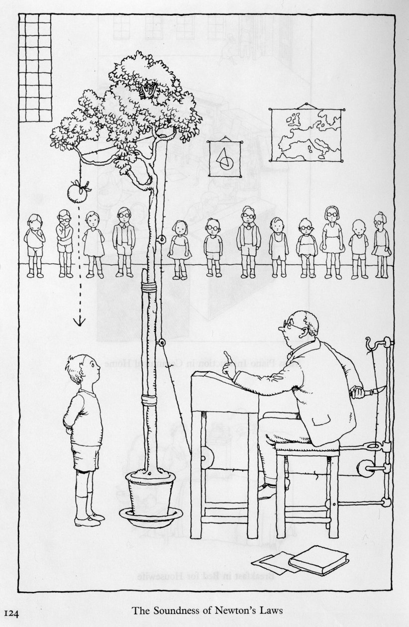 A solidez das leis de Newton, ilustração de "invenções" de William Heath Robinson