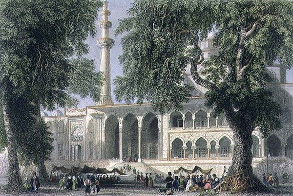 Yeni Djami, ou Mesquita da Sultana Valide, Istambul, gravada por J.C. Varrall, c.1850 (aquatint) de William Henry (after) Bartlett