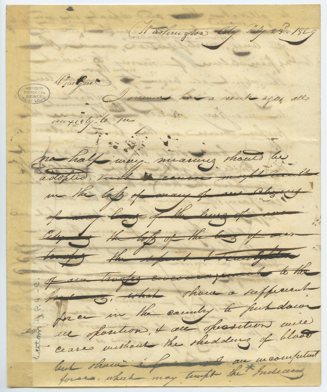 Começa o rascunho da carta de William H. Ashley, Washington - "Caro General, cheguei aqui há uma semana..." de William Henry Ashley