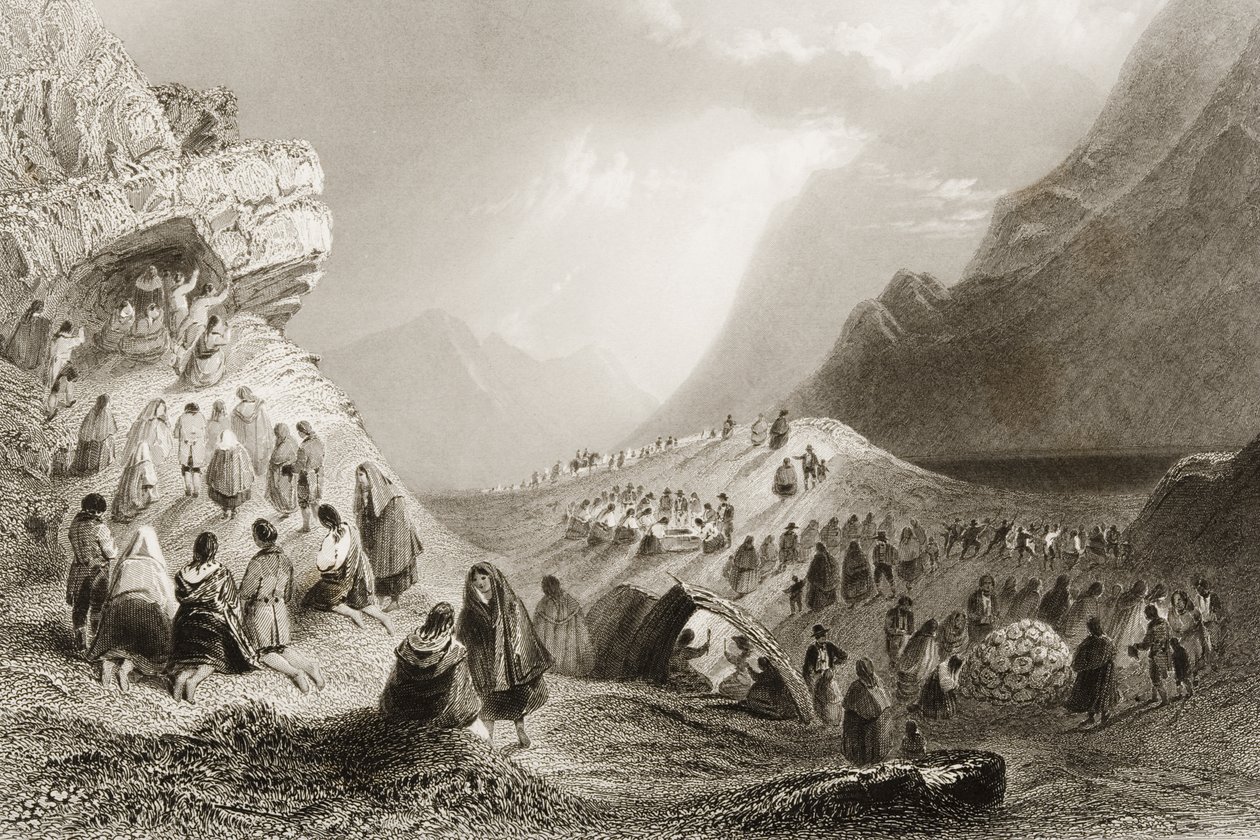 Uma visita a Holywell, Connemara, Condado de Galway, Irlanda, de "Cenário e Antiguidades da Irlanda" por George Virtue, de 1860 de William Henry Bartlett