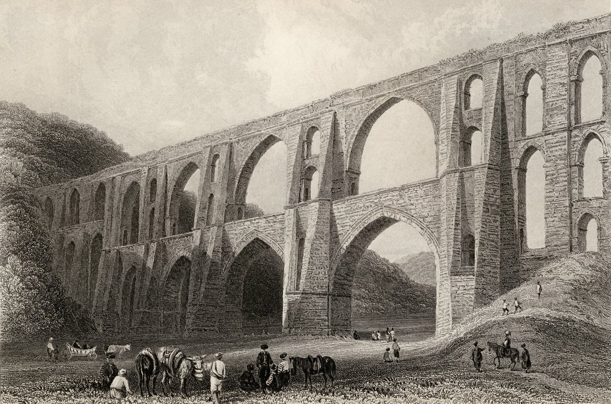 Aqueduto do imperador Valens, perto de Pyrgo, na Turquia, gravado por R. Wallis de William Henry Bartlett