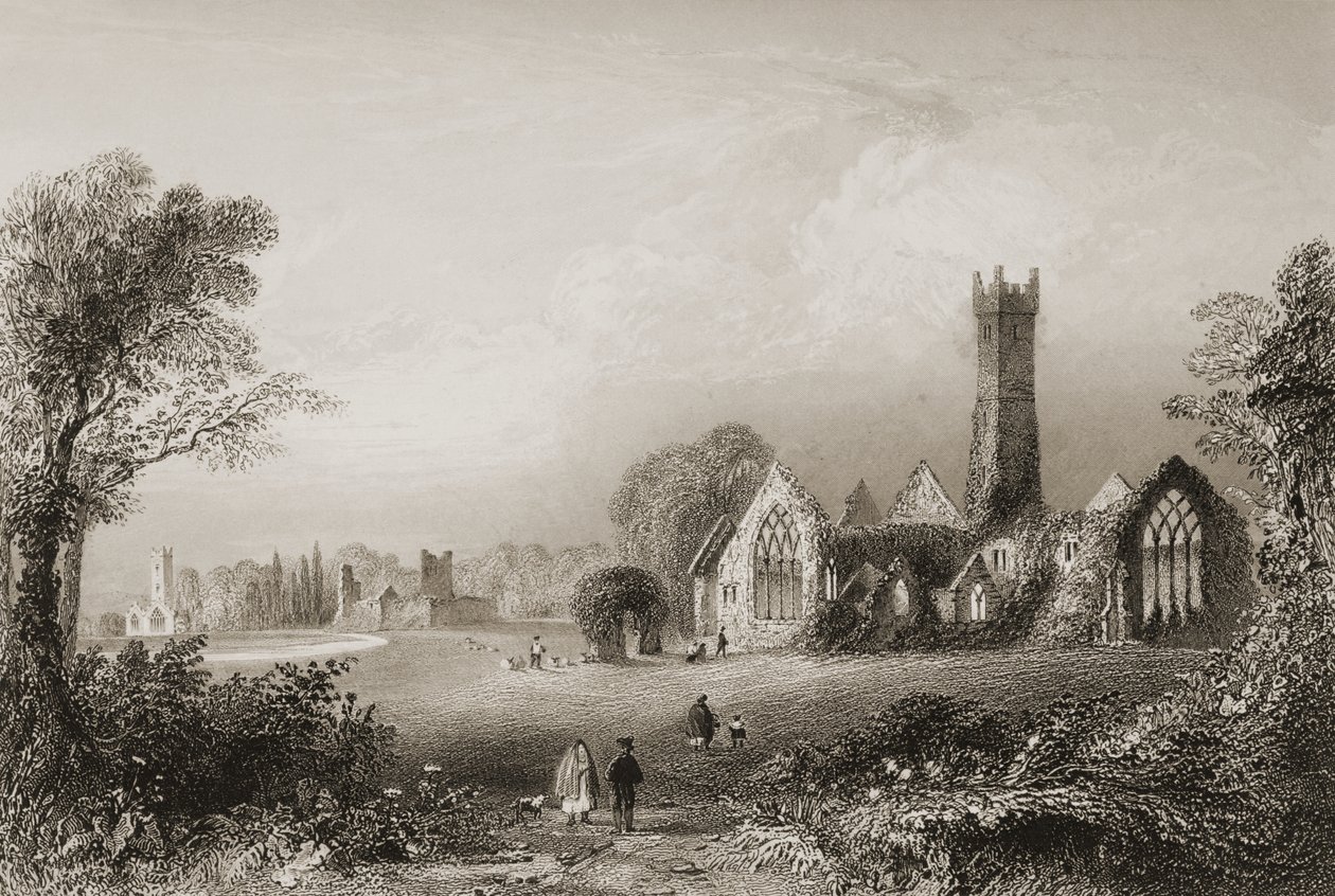 Abadia Agostiniana em Adare, Condado de Limerick, na Irlanda, de "Cenário e Antiguidades da Irlanda" por George Virtue, de 1860 de William Henry Bartlett