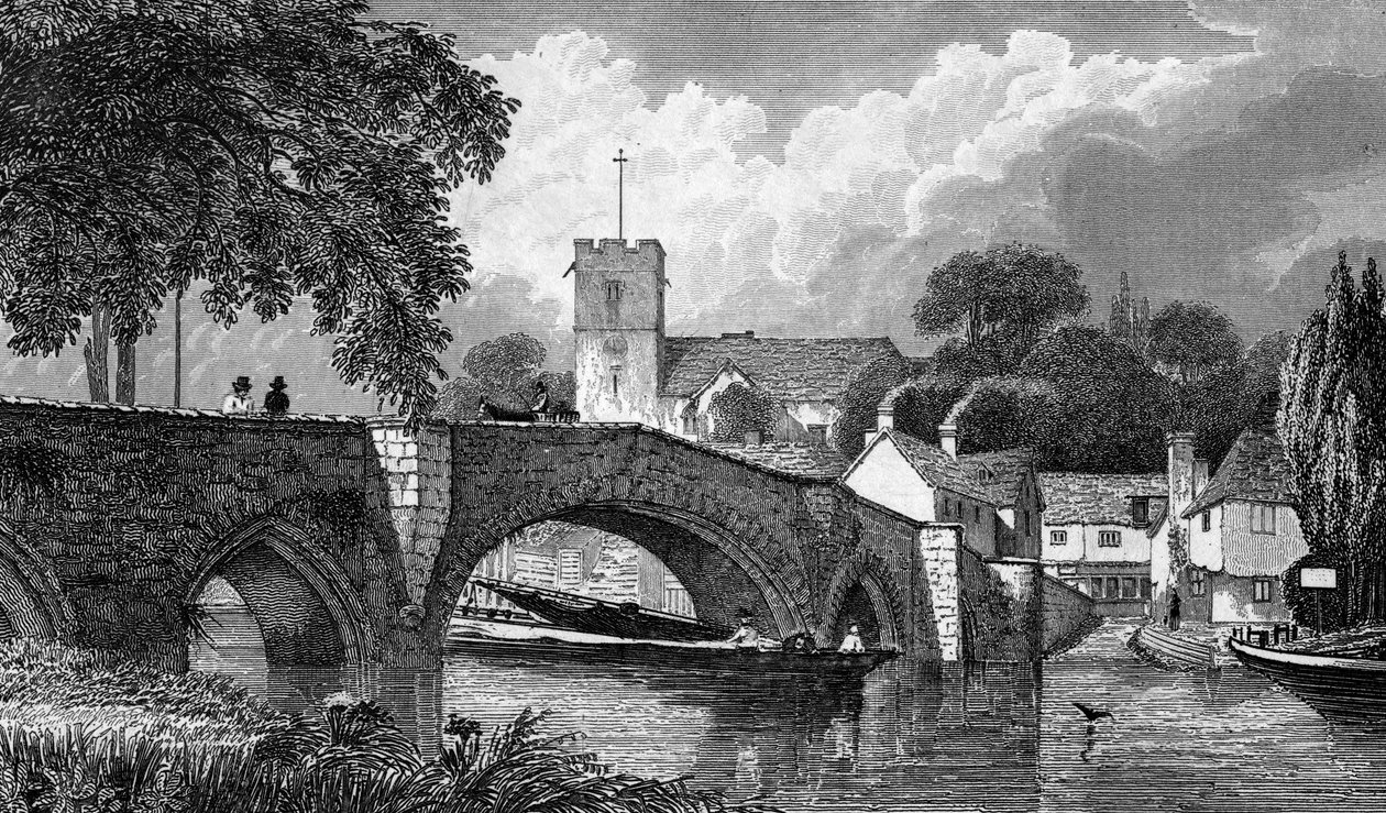 Igreja e ponte de Aylesford, gravada por B. Winkles, publicada em 1829 de William Henry Bartlett