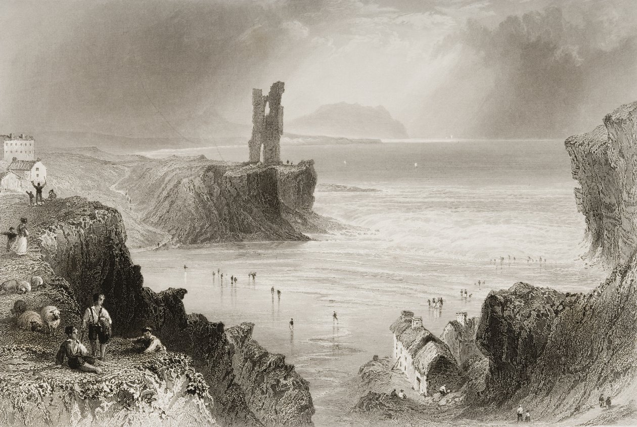 Ballybunnion, Condado de Kerry, na Irlanda, de "Cenário e Antiguidades da Irlanda" por George Virtue, de 1860 de William Henry Bartlett