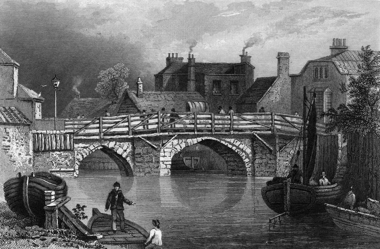 Bow Bridge, Essex, gravado por John Rogers, 1832 de William Henry Bartlett