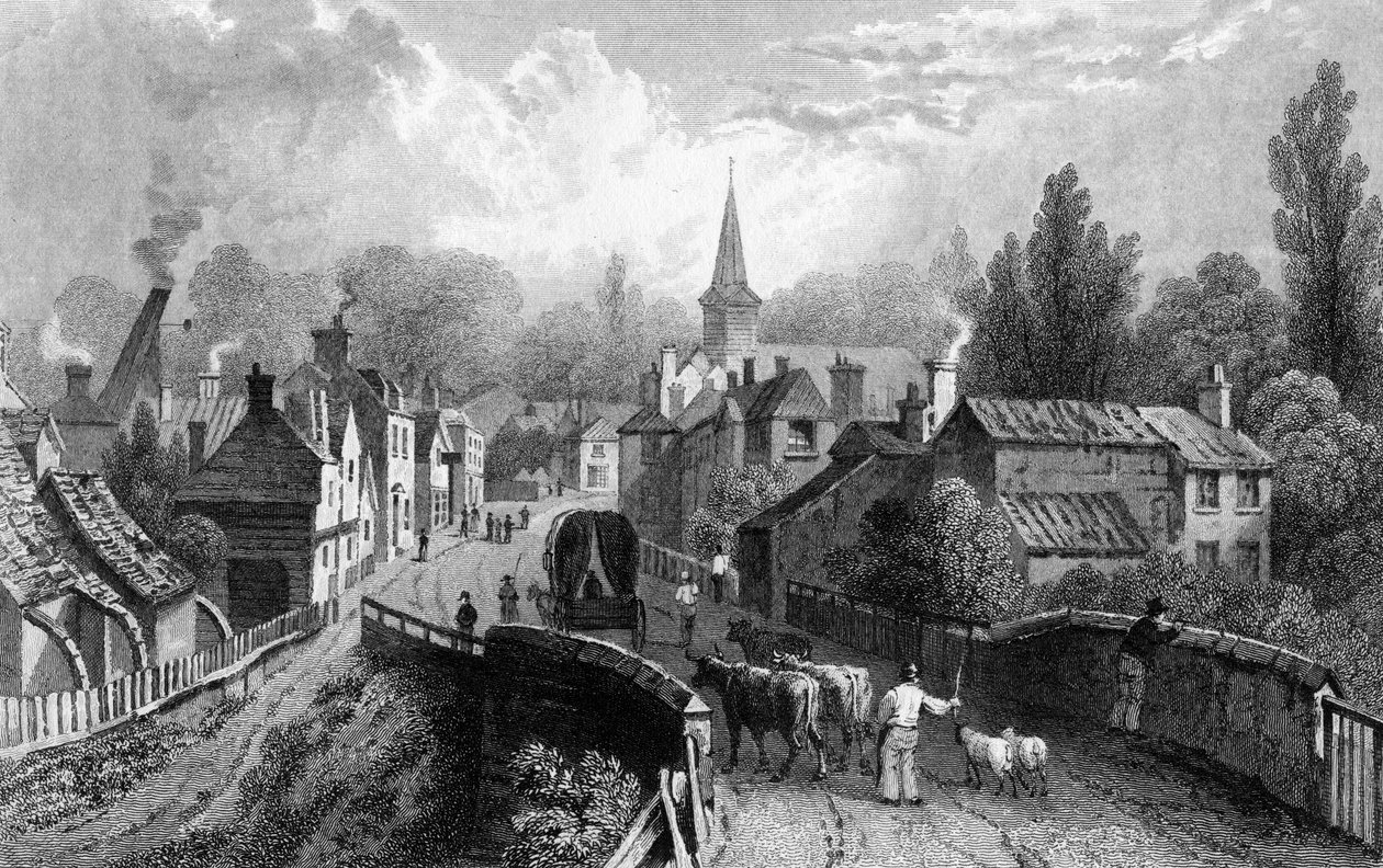 Chipping Ongar, Essex, gravado por Henry Adlard, 1832 de William Henry Bartlett