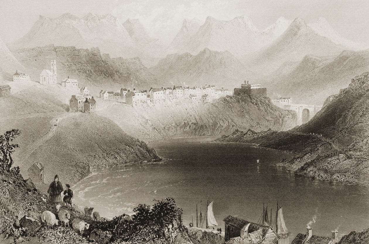 Clifden, Connemara, Condado de Galway, na Irlanda, de "Cenário e Antiguidades da Irlanda", de George Virtue, de 1860 de William Henry Bartlett