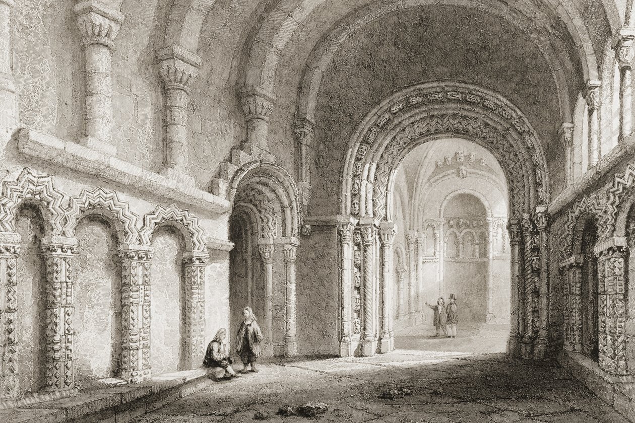 Capela de Cormac (construída entre 1127 e 1134), The Rock of Cashel, Condado de Tipperary, na Irlanda, de "Scenery and Antiquities of Ireland", de George Virtue, década de 1860 de William Henry Bartlett