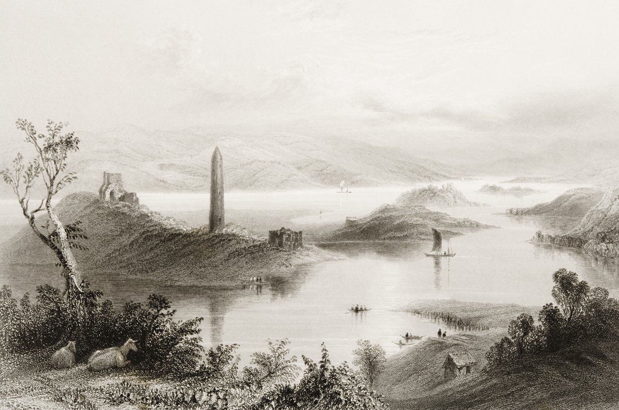 Devenish Island, Condado de Fermanagh, Irlanda, de "Cenário e Antiguidades da Irlanda" por George Virtue, de 1860 de William Henry Bartlett