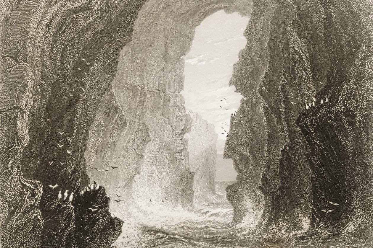 Caverna de Dunkerry, Condado de Antrim, Irlanda do Norte, de &39;Cenário e antiguidades da Irlanda&39; por George Virtue, de 1860 de William Henry Bartlett