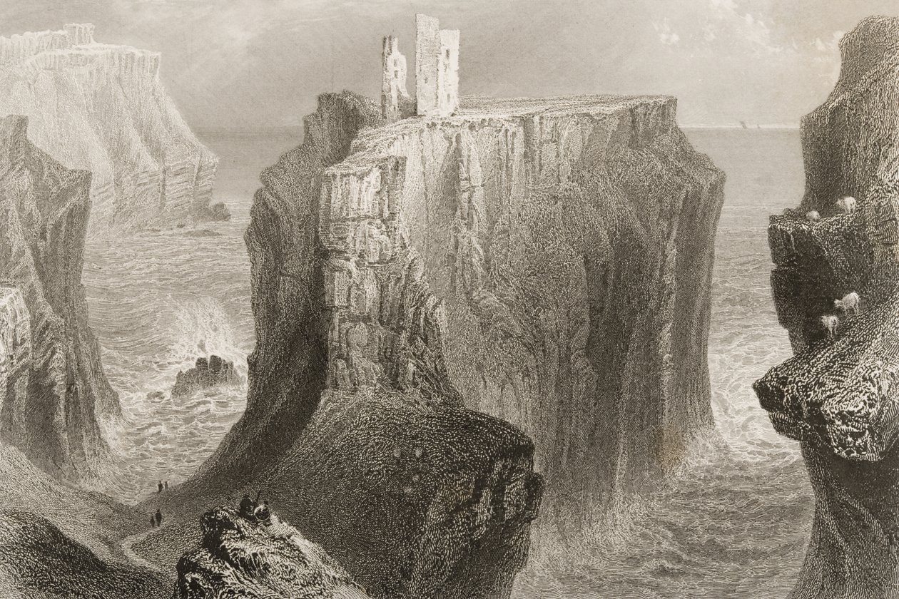Castelo de Dunseverick, Condado de Antrim, Irlanda do Norte, de &39;Cenário e antiguidades da Irlanda&39; por George Virtue, de 1860 de William Henry Bartlett