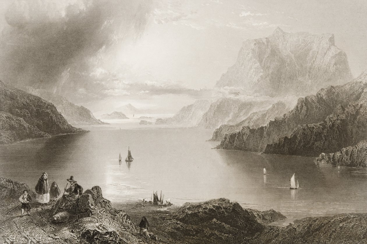 Eagle Mountain, Killeries, Connemara, Condado de Galway, de "Cenário e Antiguidades da Irlanda" por George Virtue, de 1860 de William Henry Bartlett