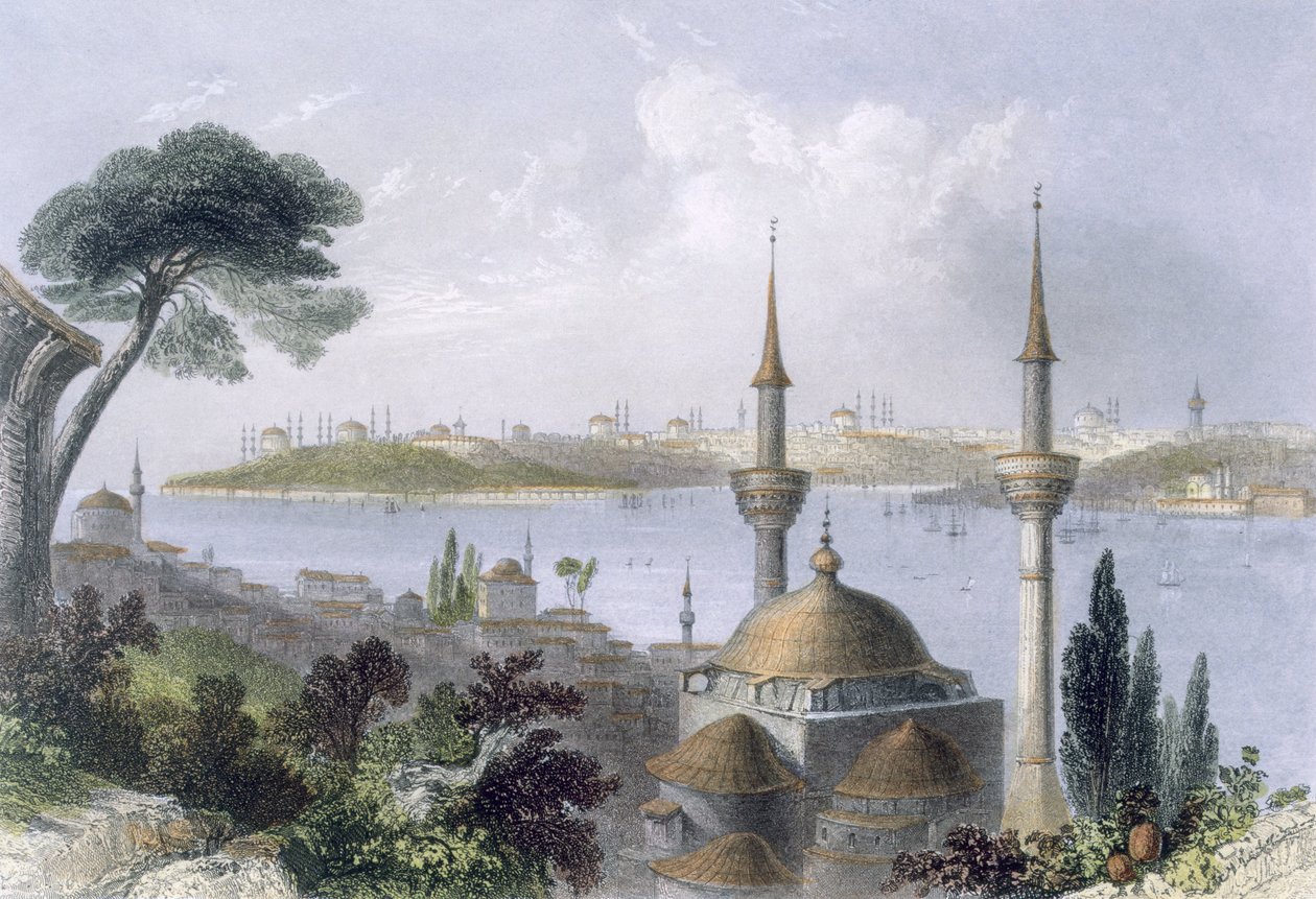 Vista geral de Constantinopla de Scutari, c.1850 (aquatinta colorida) de William Henry Bartlett