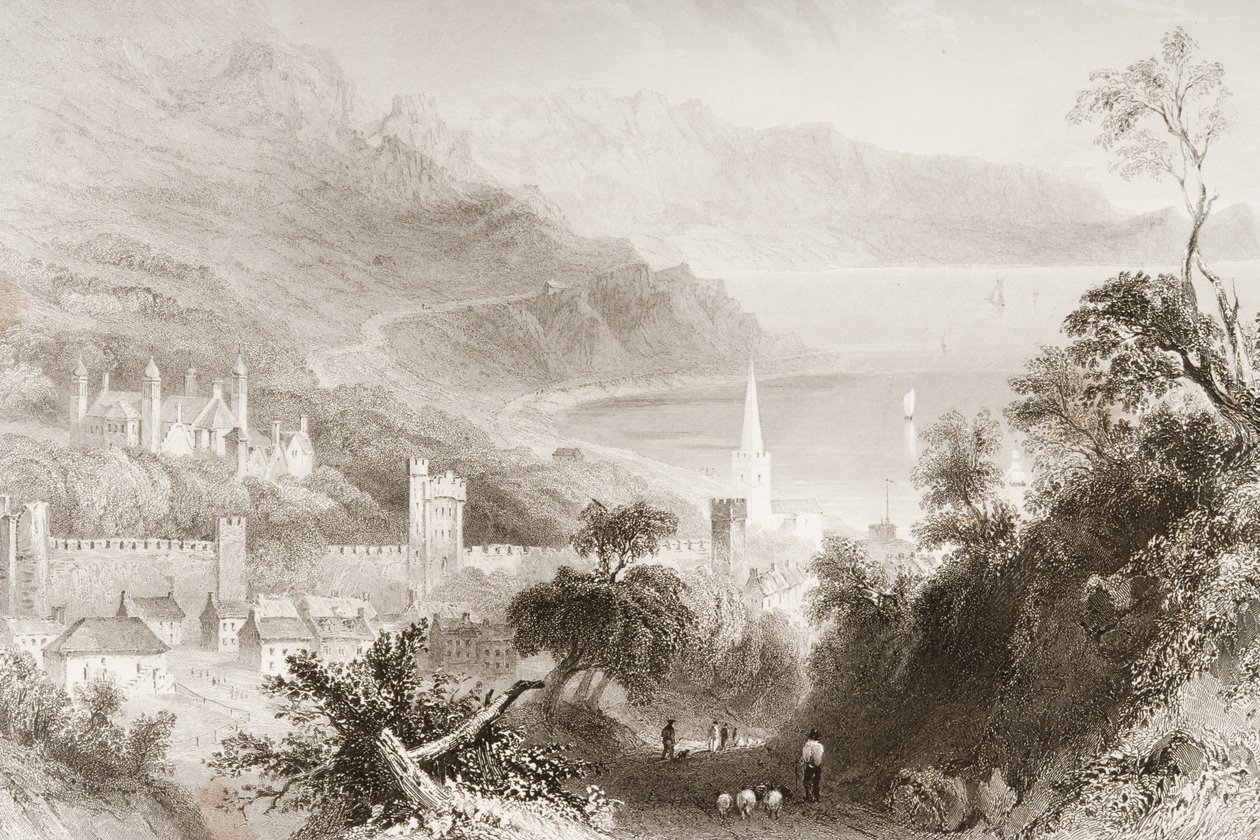 Glenarm, Condado de Antrim, Irlanda do Norte, de "Cenário e Antiguidades da Irlanda" por George Virtue, de 1860 de William Henry Bartlett