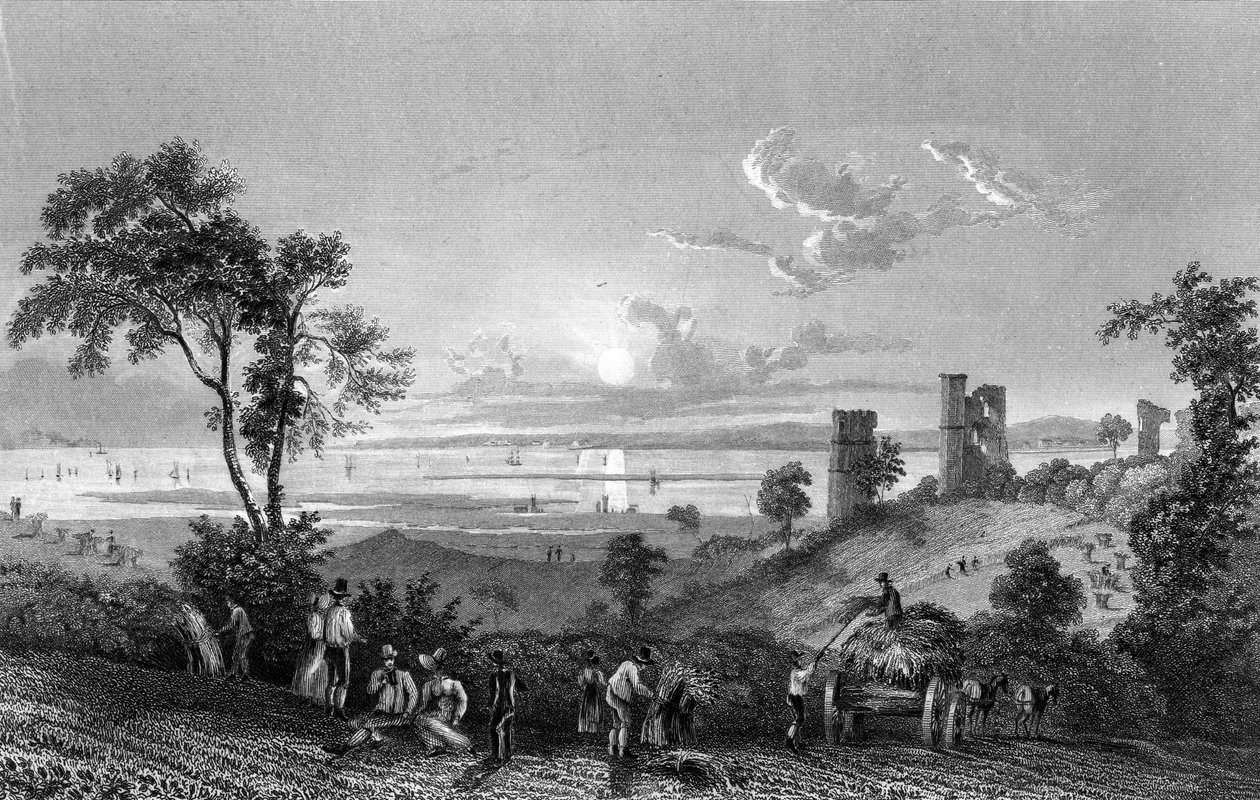 Hadleigh Castle, Essex, olhando para Sheerness, gravado por William Watkins, 1835 de William Henry Bartlett