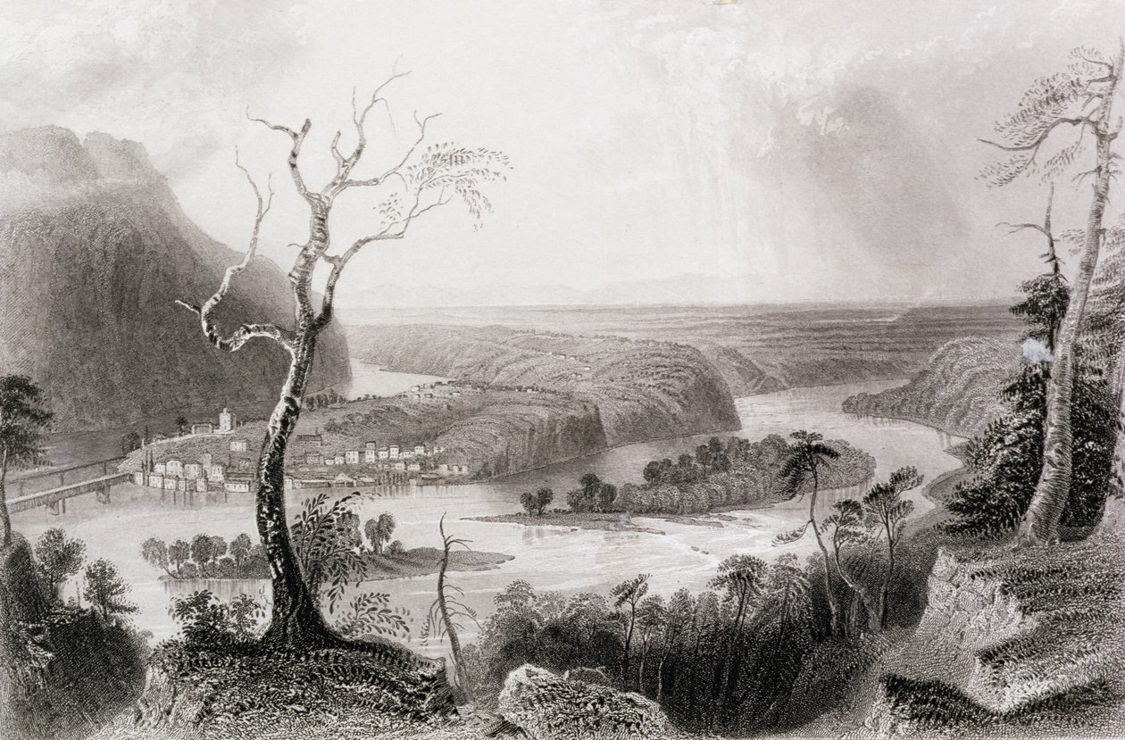 Harper&39;s Ferry, Virgínia Ocidental, de "A História dos Estados Unidos", vol. II, de Charles Mackay, gravado por G. Mills de William Henry Bartlett