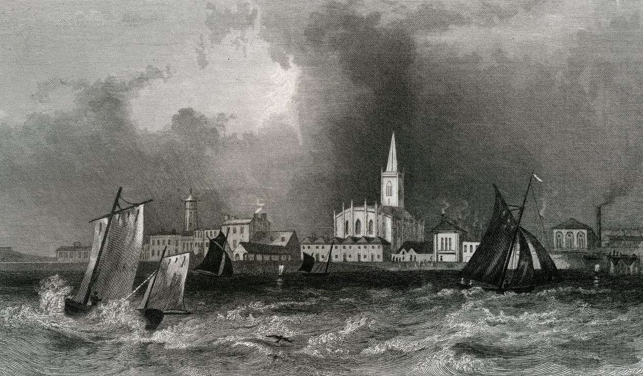 Harwich, do mar, Essex, gravado por John Rogers, 1832 de William Henry Bartlett